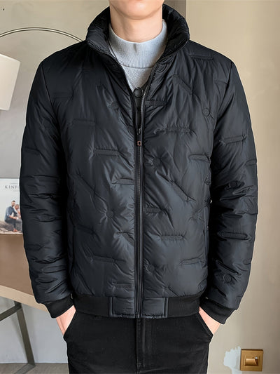 Einfarbige Zip-Up Stehkragen Pufferjacke für Herren | Ideal für den Winter
