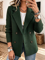 Adalene - Doppelreihiger Blazer mit Strickärmeln – Grün