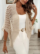 Kirsten | Damen Winter Offener Drapierter Cardigan – Beige