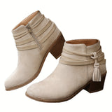 Petra | Elegante Und Moderne Quasten Stiefeletten – Beige