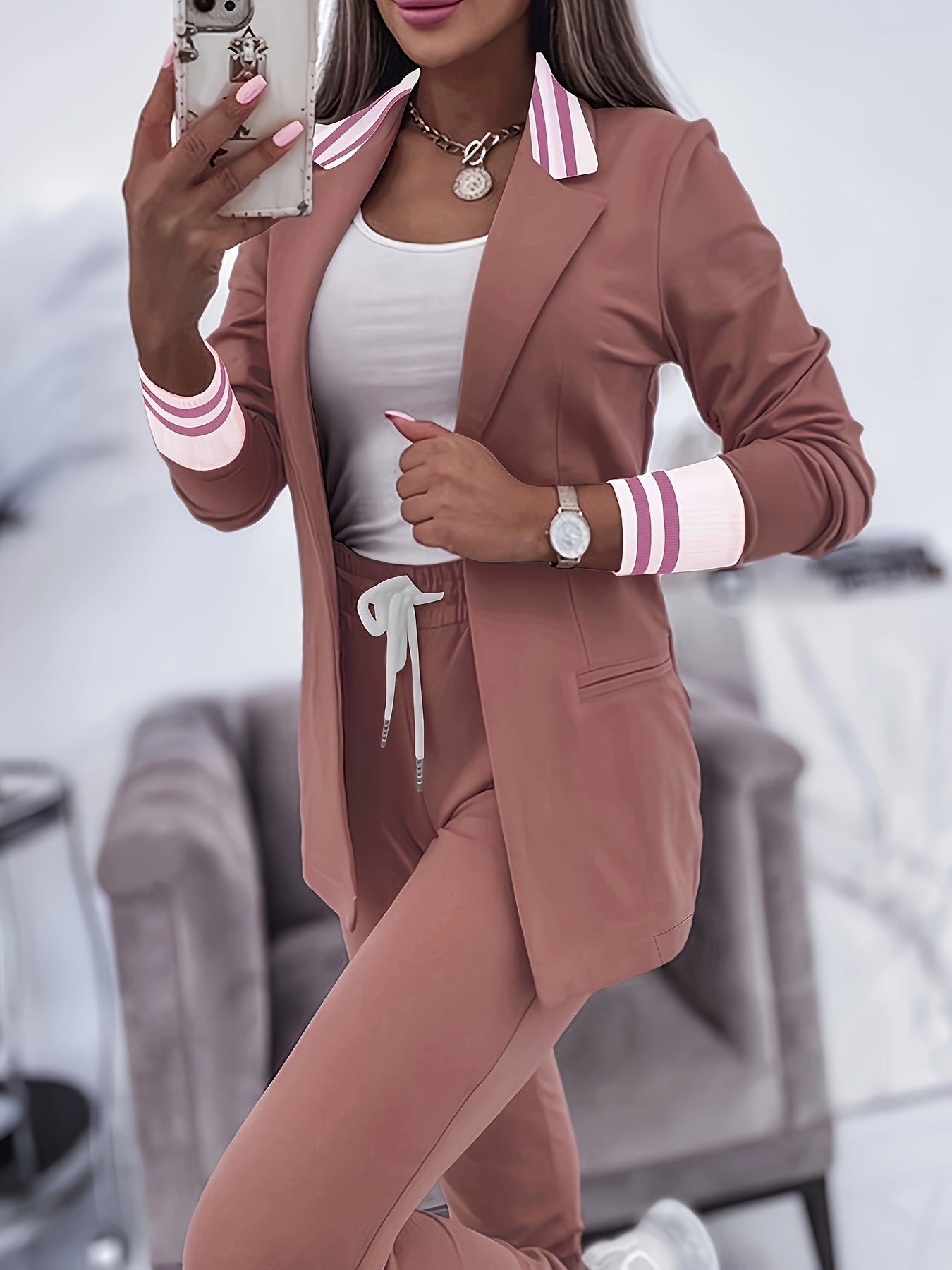 Stylisches Blazer Set mit langen Ärmeln und lässigen Hosen für Damen | Ideal für jeden Tag