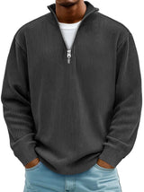 Tobias | Stilvoller Herren Rippstrickpullover Mit Quarter-Zip – Schwarz