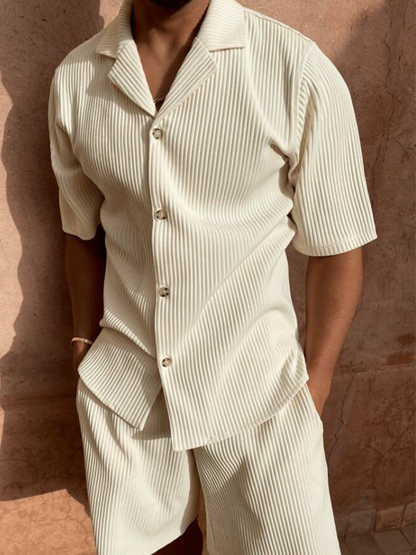 Herren Texturiert Stil Zweiteilig Sommer Set | Hose und Shorts