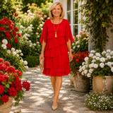Aislinne - Soft-Touch-Stufenkleid – Rot
