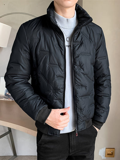 Einfarbige Zip-Up Stehkragen Pufferjacke für Herren | Ideal für den Winter
