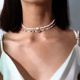 Damen Elegante Mehrschichtige Halskette Mit Perlen Und Muscheln – Boho Chic Statement Schmuck – Weiß