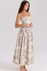 Damen Elegantes Gestuftes A-Linien Ärmelloses Blumenkleid – Sommerkleid – Grün