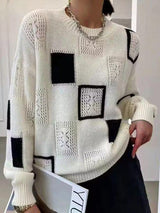 Adorelle - Künstlerischer Strickpullover im Patchwork-Design – Weiß