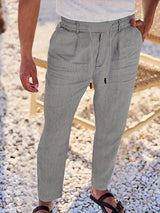 Herren Weit Geschnittene Leinenhose – Freizeit Sommerhose Mit Kordelzug – Grau