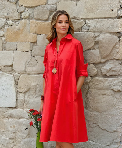 Damen Lässiges Lockeres Hemd Kleid | Midi