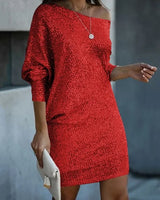 Damen-Partykleid aus Polyester mit Pailletten – Rot