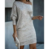 Damen-Partykleid aus Polyester mit Pailletten – Silber