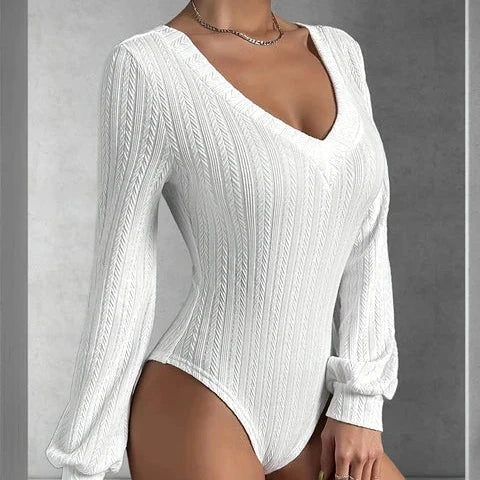 Avenela® | Stilvoller herbstlicher weißer Slim-Fit-Body mit langen Ärmeln für Damen