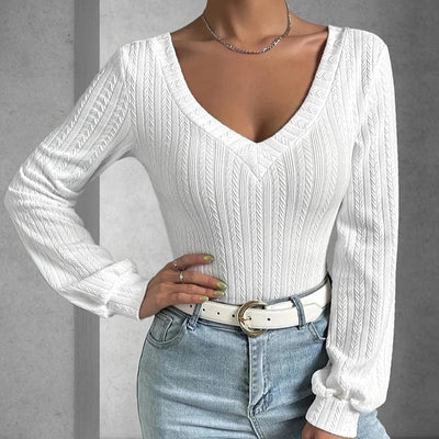 Avenela® | Stilvoller herbstlicher weißer Slim-Fit-Body mit langen Ärmeln für Damen