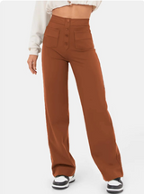 Damen Stretchhose Mit Hohem Bund – Kaffeefarbe