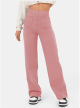 Damen Stretchhose Mit Hohem Bund – Rosa