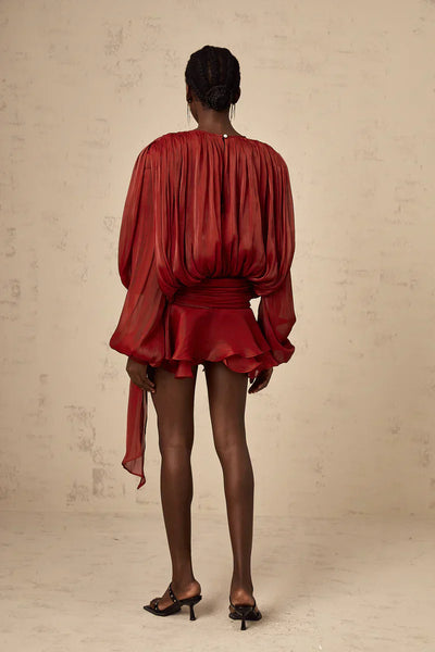 Plissiertes Minikleid mit langen Ärmeln und Bindekragen für Damen