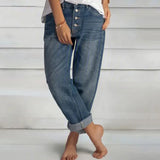 Natascha | Damen Weit Geschnittene Jeans mit Knopfleiste – Blau