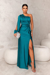 Sofia | Damen Maxikleid schulterfrei modern elegant – Türkis