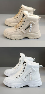 Coline | Gefütterte Plateausohle Schneestiefel – khaki+Weiß