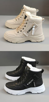 Coline | Gefütterte Plateausohle Schneestiefel – khaki+Schwarz