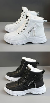 Coline | Gefütterte Plateausohle Schneestiefel – Weiß+Schwarz