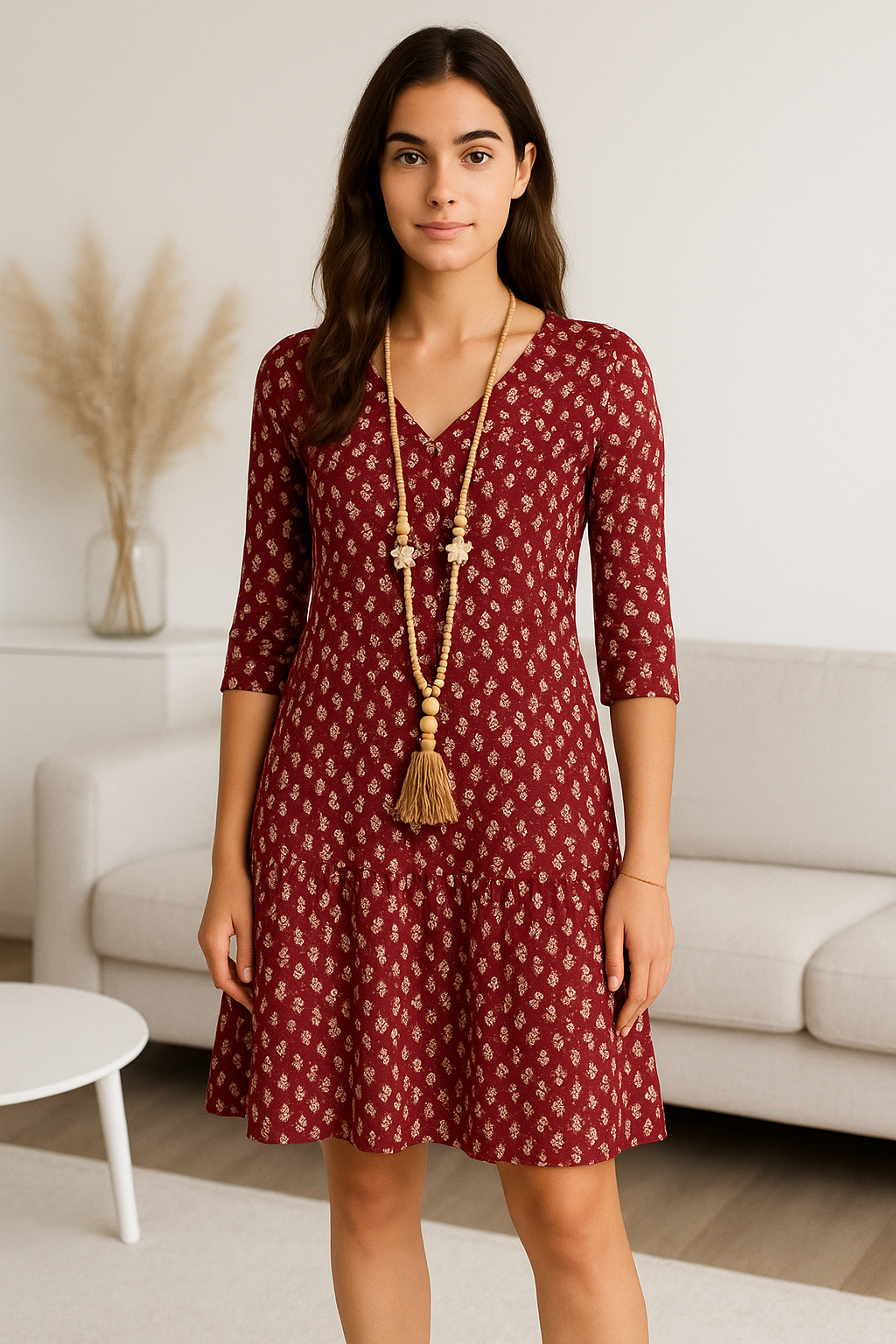 Geblümtes Midikleid mit V-Ausschnitt