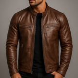 Herren Bikerjacke mit Reissverschluss und Taschen – Braun
