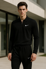 Jhanrik | Zweiteiliges Polo-Sweatsuit-Set für Herren – schwarz
