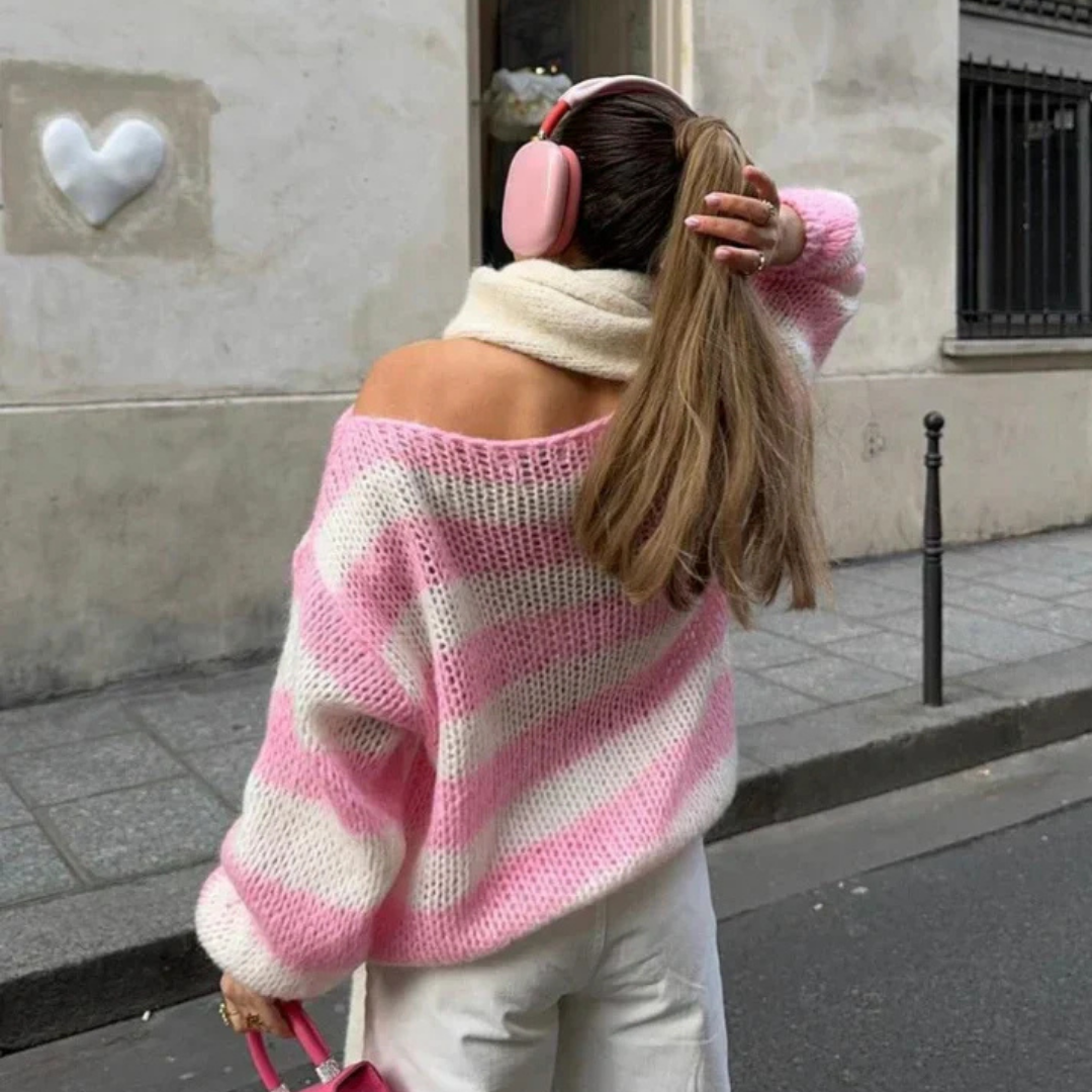 Melina – Gestreifter winter damen Oversize-Pullover