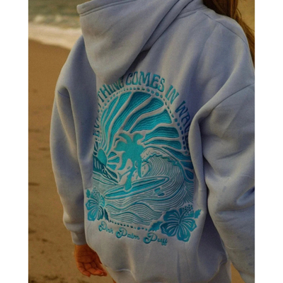 Damen Oversized Lässiger Paradise Print Kapuzenpulli  | Vordertasche