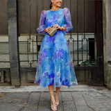 Anna | Damen Hochzeitsgast Kleid Formelles Blumen Midi Kleid – Blau