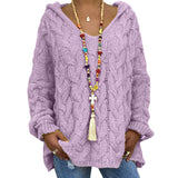 Helene | Damen Winter Zopfmuster-Kapuzenpullover – Lila