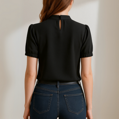 VALE | Inge™ | Black pleated blouse with split sleeves