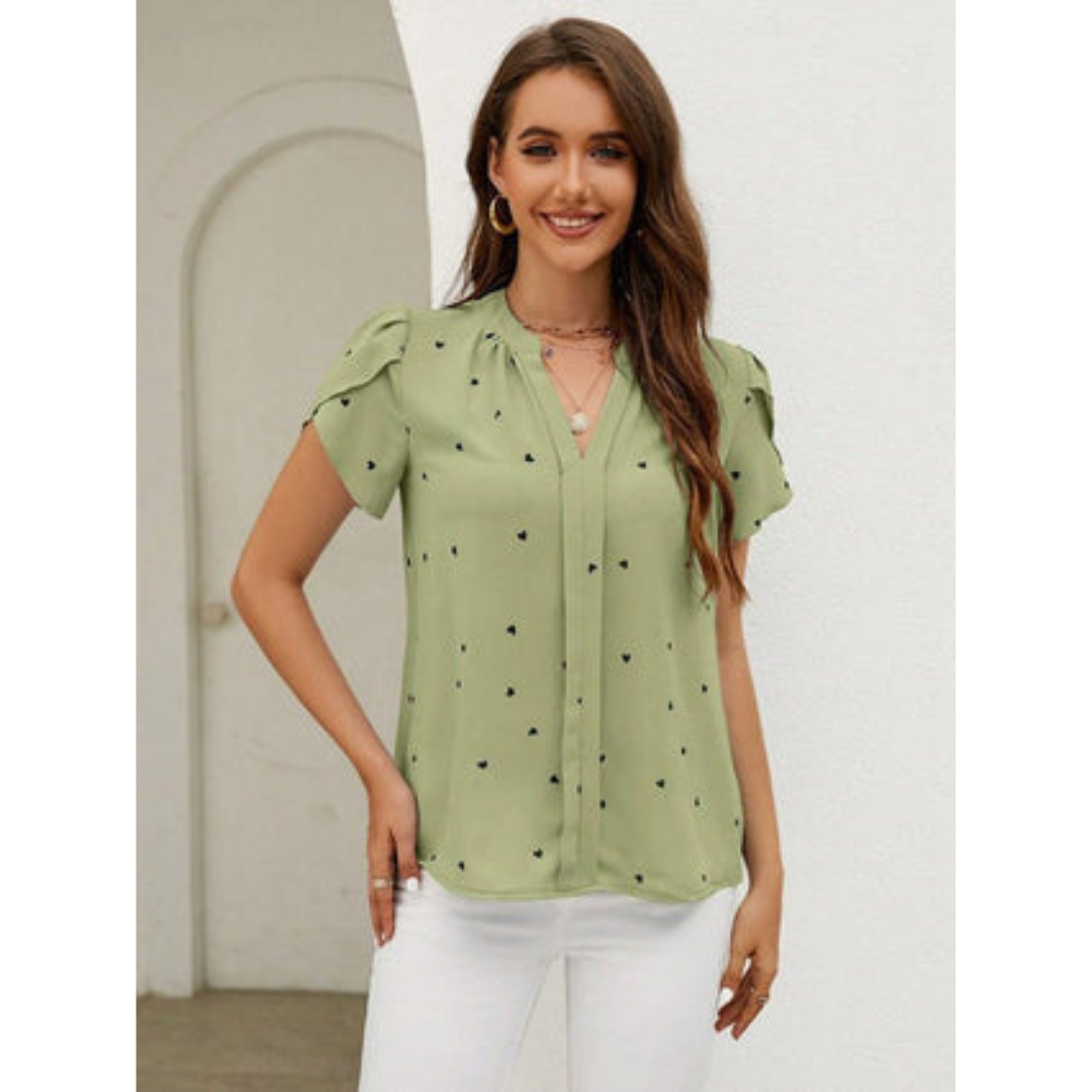 Damen V Ausschnitt Kurzarm Top | Lässig