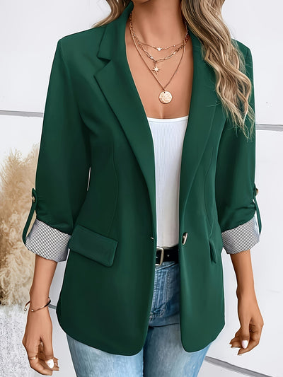 Eleganter Blazer Mit Reverskragen, Umgeschlagenen Ärmeln Und Seitentaschen Für Damen |  Ideal für das tägliche Tragen