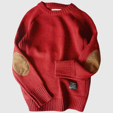 Lukas | Klassischer Herren Strickpullover Mit Ellbogen-Patches – Rot