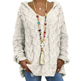 Helene | Damen Winter Zopfmuster-Kapuzenpullover – Weiß