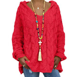 Helene | Damen Winter Zopfmuster-Kapuzenpullover – Rot