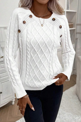 Cora | Strickpullover mit Knopfdetails – weiss