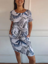 Angela | Damen Lässiges Sommerkleid mit Blattmuster – Weiß 2