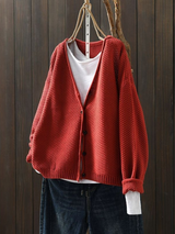 Feodora | Damen Strickjacke V-Ausschnitt Oversized – Rot