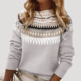 Jenny | Damen Frühlings Fair-Isle-Strickpullover – Grau