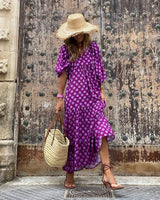 Midi-Kleid für Damen mit Puffärmeln und Stufenschnitt – Lila