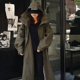 Damen Oversize-Parka mit extralangem Schnitt und großer Kapuze – Olivgrün