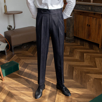 Henry - Neapel hoch taillierte gold-silber gestreifte Hose mit geradem Bein