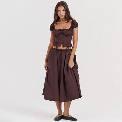 Tania - Puffärmeliges Top mit quadratischem Ausschnitt & Rock-Set