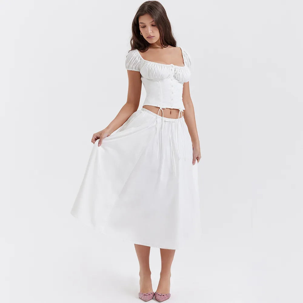 Tania - Puffärmeliges Top mit quadratischem Ausschnitt & Rock-Set