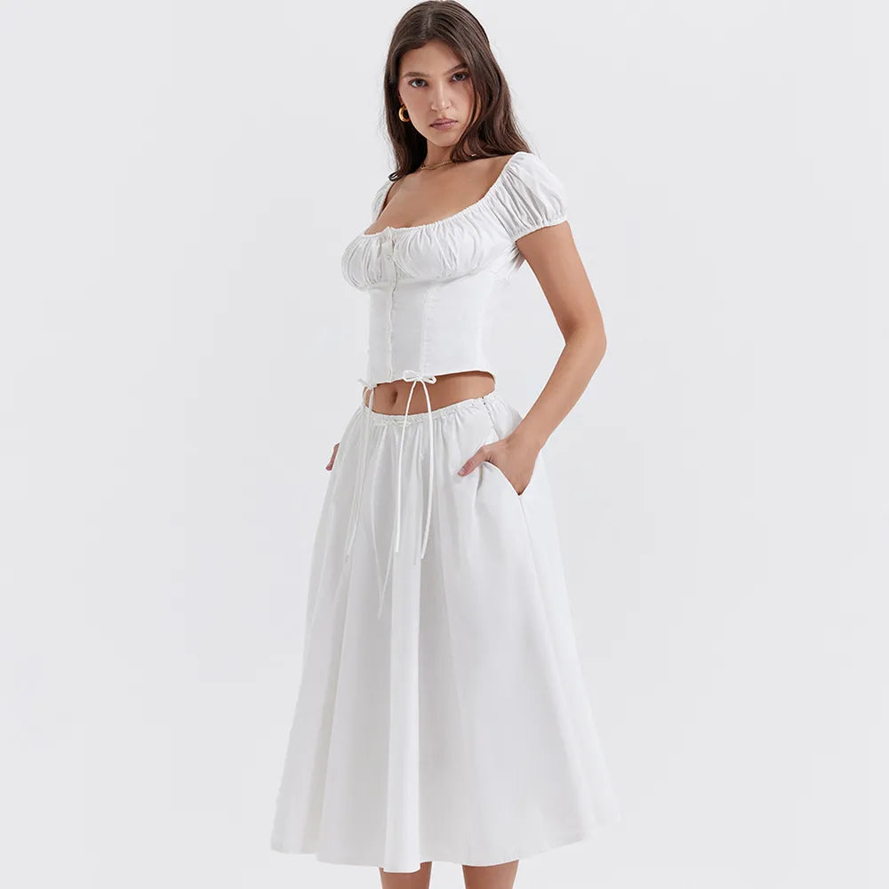 Tania - Puffärmeliges Top mit quadratischem Ausschnitt & Rock-Set