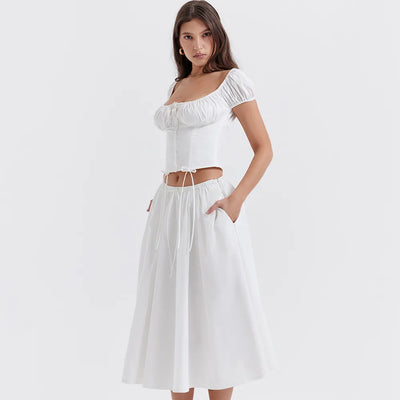 Tania - Puffärmeliges Top mit quadratischem Ausschnitt & Rock-Set